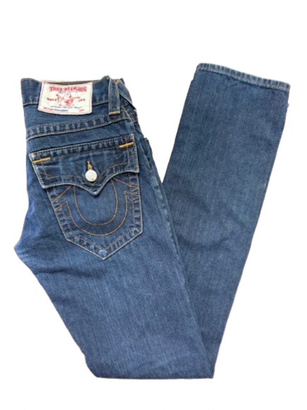 True Religion Dark Blue Denim Jeans with Contrast Stitching - Size 27